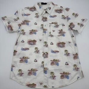 Dutch Bros Aloha Shirt Tropical‎ Print Surfboard Hang Loose Hawaiian Style Small